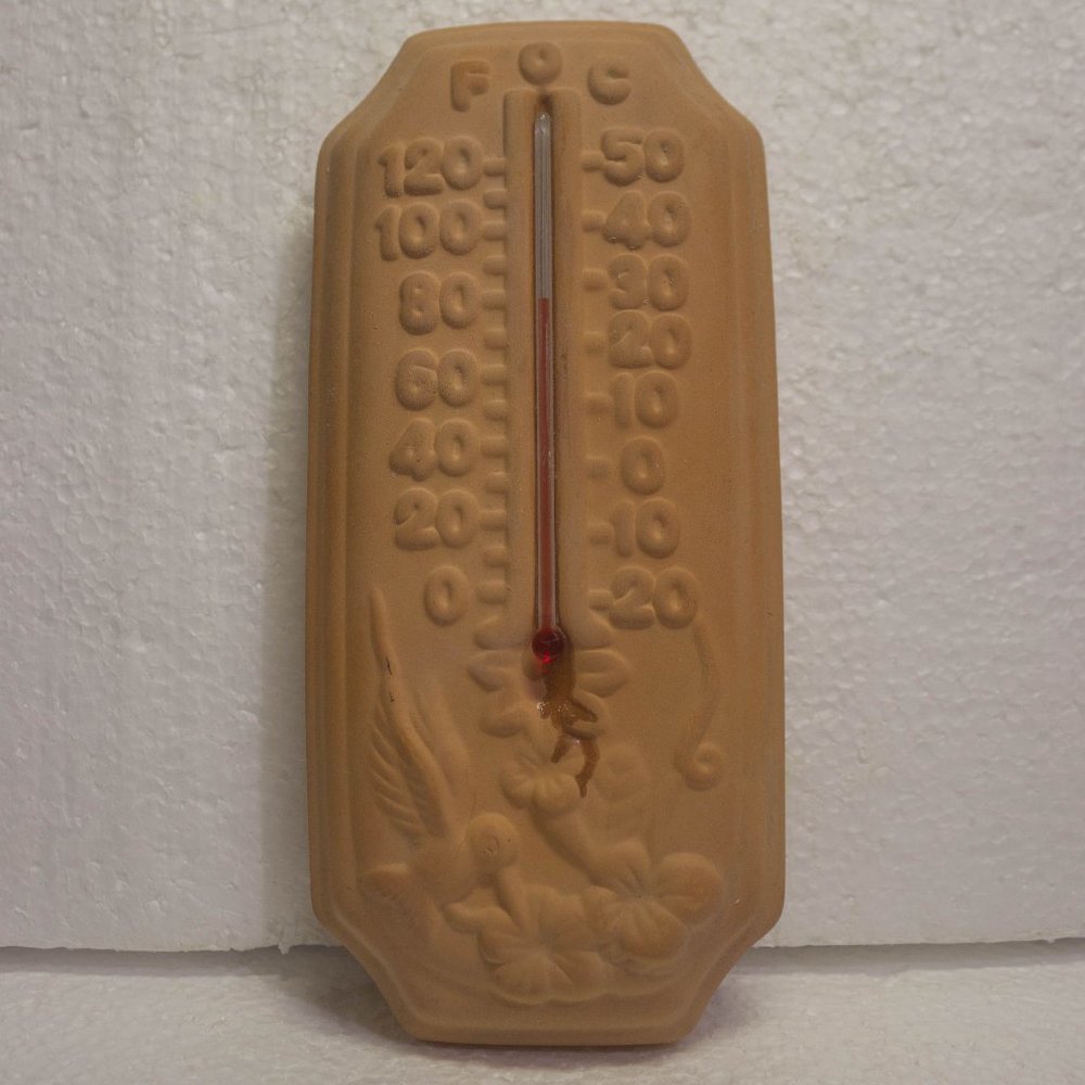 Terra Cotta Outdoor Garden Hummingbird Thermometer